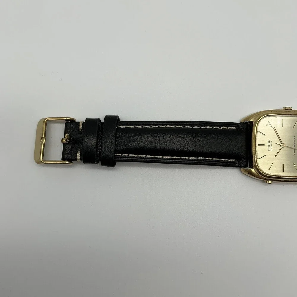 Vintage Seiko H449-5109 Mens Watch 28mm Alarm Chronograph Gold Tone New Battery